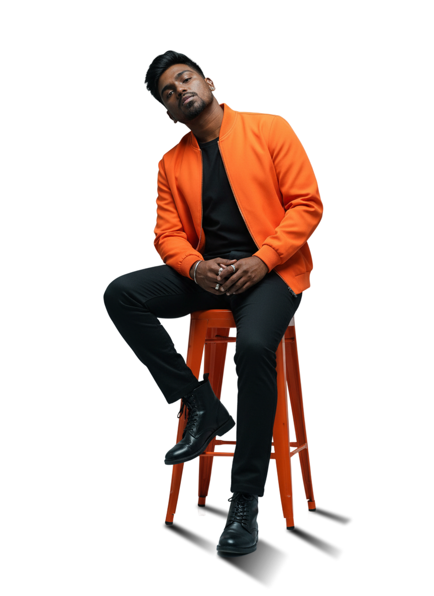 Surjith sitting on orange stool
